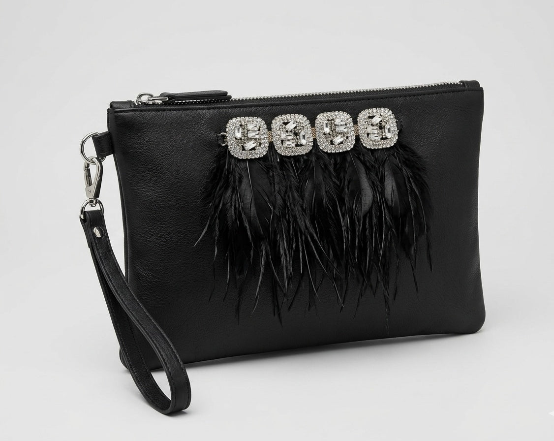 Pochette Black Glamour – Piume & Strass