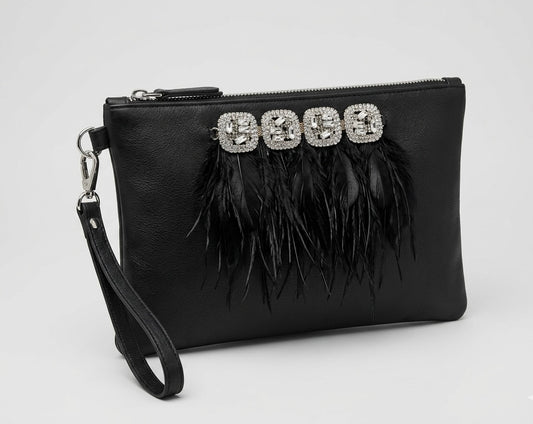 Pochette Black Glamour – Piume & Strass